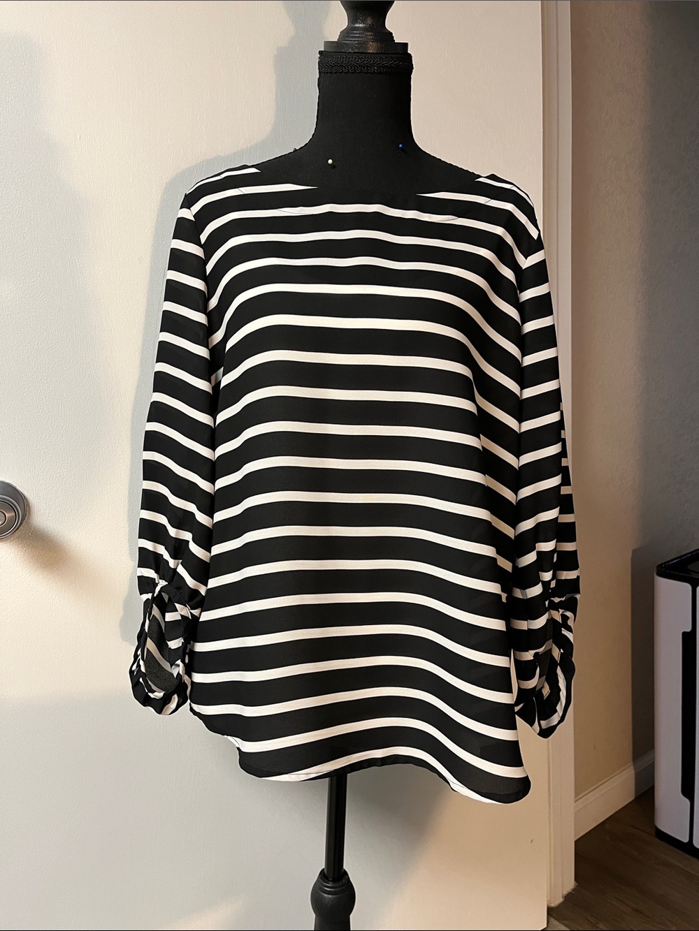 LOFT Black and White Striped Boatneck Blouse